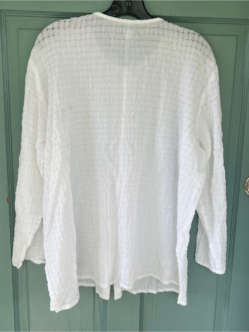 Eileen Fisher Woman Long Sleeve White grid blouse button down blouse 1X as is - Picture 5 of 13